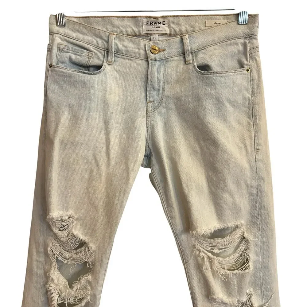 FRAME Denim Women’s Le Garçon Distressed Jeans 25 Light Wash Pier